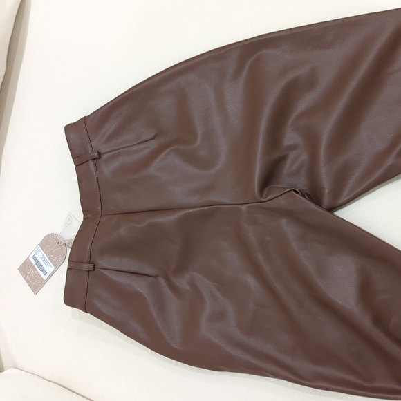 Straight Leg Faux Leather Pants - Chocolate - Picture 5 of 6